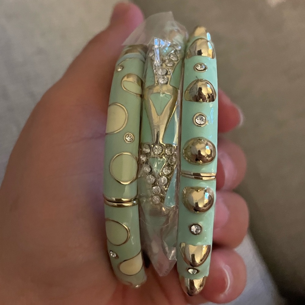 Sequin Jewelry Gold and Mint Enamel Bangle Set (3 bracelets)- NWT (1 w/o tags)